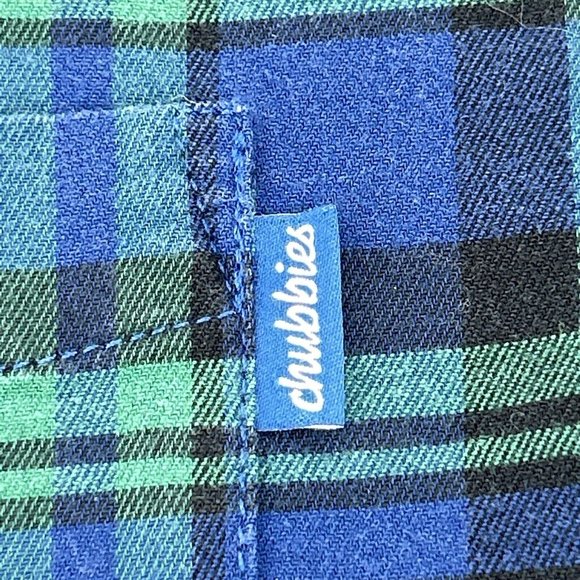 Men's‎ Chubbies Long Sleeve Button Down Flannel Shirt Blue Green Tartan Plaid L - Picture 2 of 9